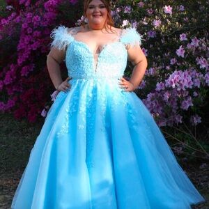 Elegant Light Blue Gown with Feather Details
